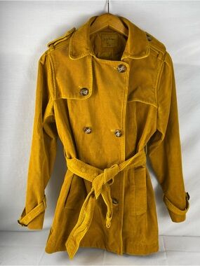 L.L. Bean Mustard Yellow Corduroy Belted Trench Coat Jacket Small